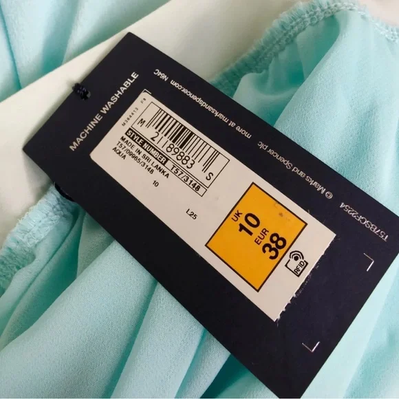 M&S Aqua Blue A-line Midi Skirt Elastic Waist UK Size 10 New - Picture 6 of 7